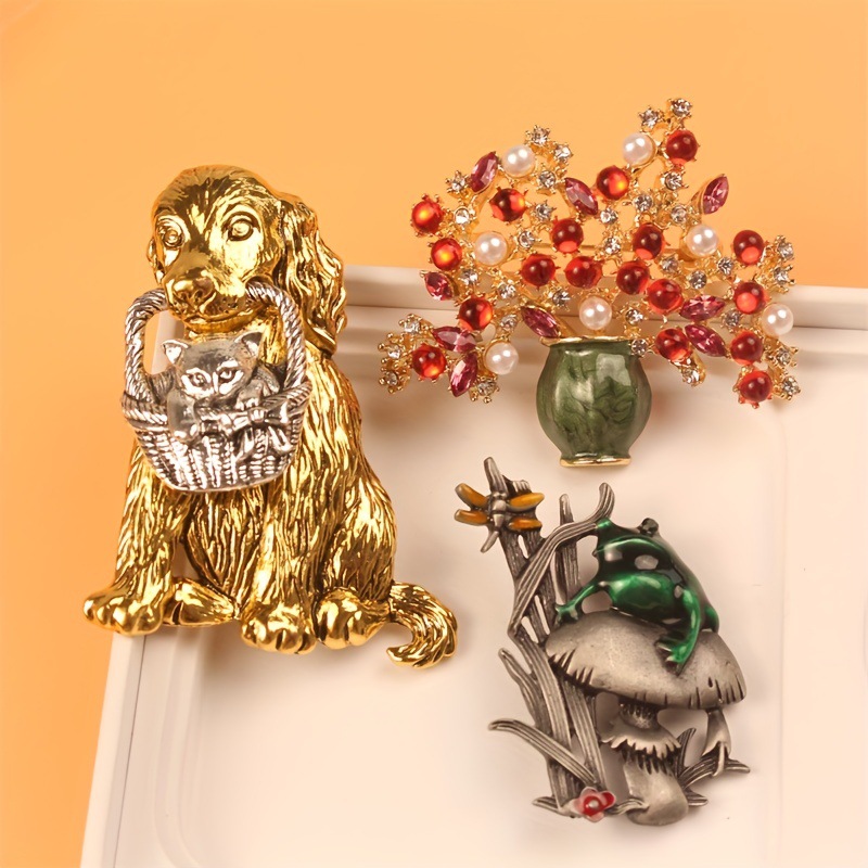 بروش حيواني عتيق على شكل كلب،  - مراجعة Flower Frog Pin وسعره