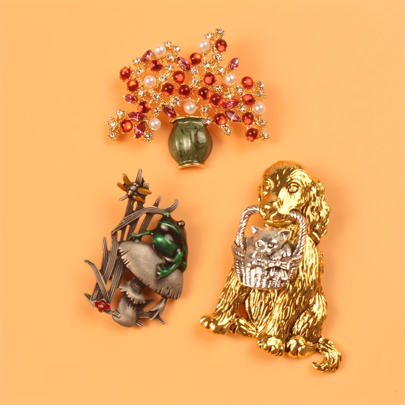 بروش حيواني عتيق على شكل كلب،  - مراجعة Flower Frog Pin وسعره